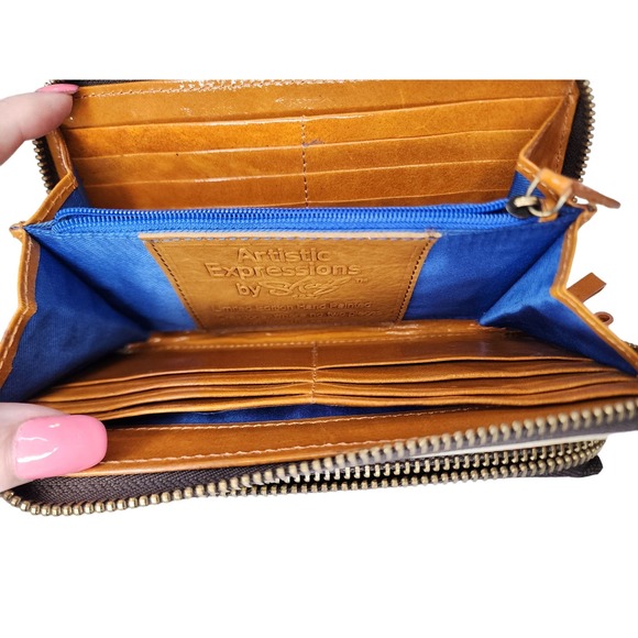 Artistic Expressions by Sharif 1827 VTG Hand Painted Elephant Zip Around Wallet - Picture 4 of 11